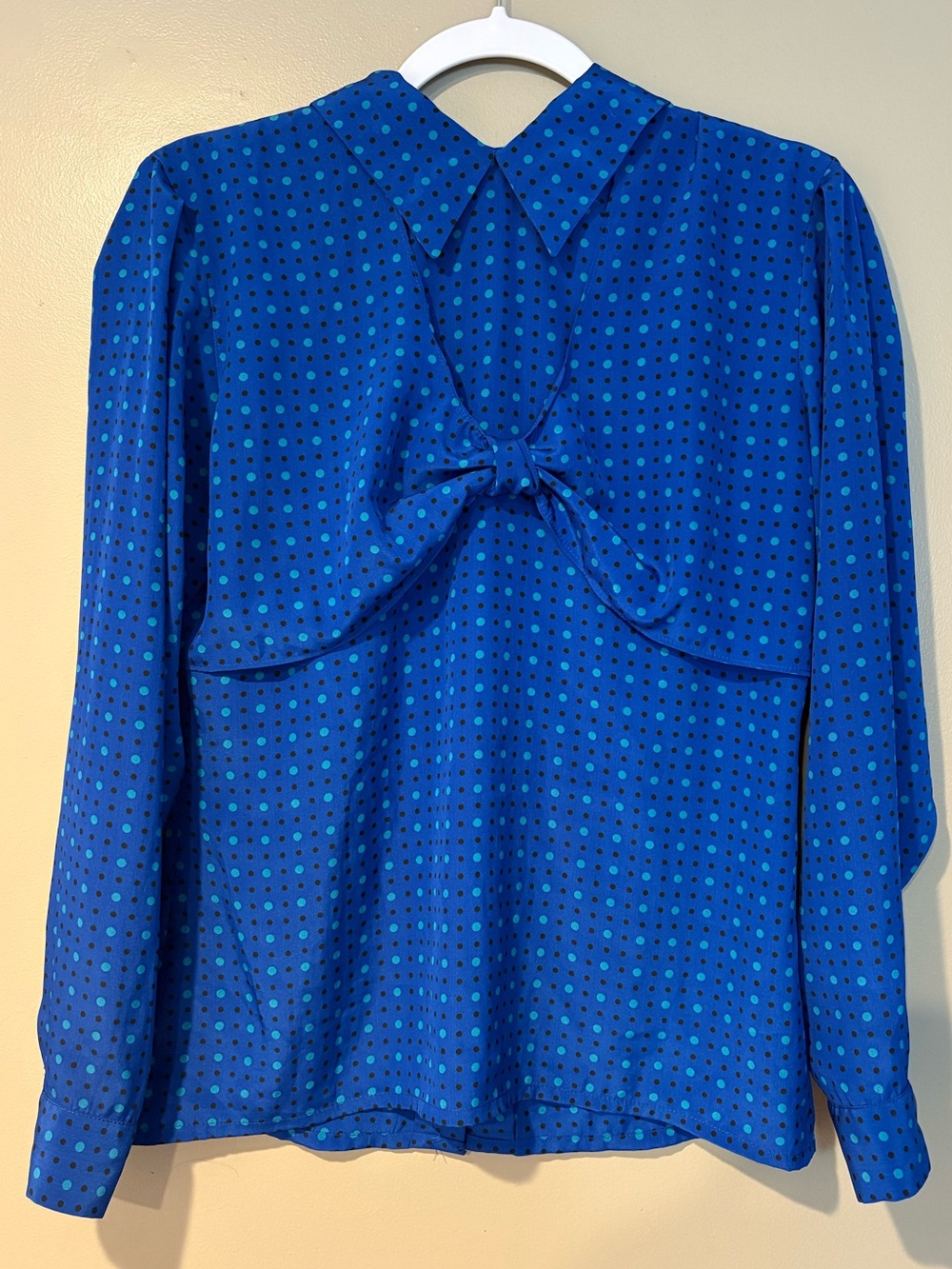 vintage polka dot bow tie retro whimsical maximalist collared blouse